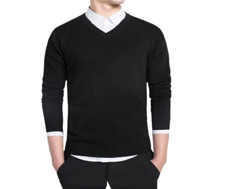 Men V Neck Solid Knitted Pullover Slim Fit Business Casual Fall-Winter Sweater