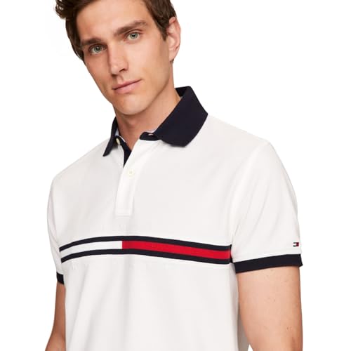 Image of Tommy Hilfiger Men's Short Sleeve Cotton Pique Flag Graphic Polo Shirt in Custom Fit