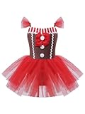 MSemis Vestido Ballet Disfraz para Niña Vestido de Gimnasia Rítmica Maillot con Falda Tutú Disfraz de Jengibre de Navidad Disfraz de Bailarina Carnaval Rojo A 9-10 años