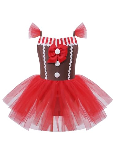 MSemis Vestido Ballet Disfraz para Niña Vestido de Gimnasia Rítmica Maillot con Falda Tutú Disfraz de Jengibre de Navidad Disfraz de Bailarina Carnaval Rojo A 9-10 años