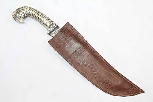 Rajasthan Gems Dagger Knife Silver Koftgiri Damascus Steel Blade Handmade Parrot Handle D136