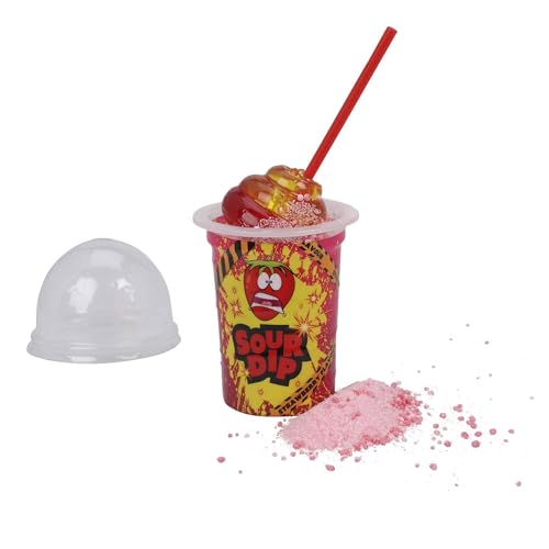 Vasito de plástico lleno de pica-pica y un caramelo con palo de sabor ALEATORIO (fresa o manzana o cola)