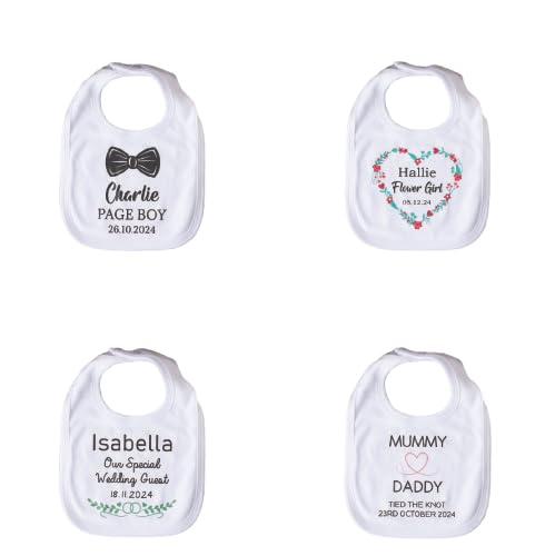 Active Window Films Personalised Baby Wedding Bib – Custom Baby Wedding Favour, Guest, or Gift – 100% Cotton Bib for Page Boy, Flower Girl, Special Guest