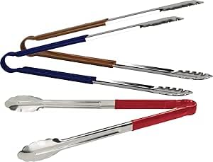 3 Pieces Tongs Set Premium Stainless Steel Kitchen Tongs 15 Inch Long Heavy Duty Multi-Colored 3-Piece Set for Party and Daily Cooking (Red-Blue-Brown)