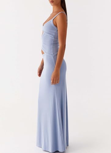 Image of Yiulangde Womens Elegant Spaghetti Strap Maxi Dress Backless Cut Out Bodycon Summer Cami Dress Sexy Formal Cocktail Dresses