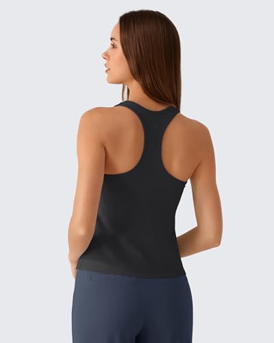 Image of G4Free Ribbed Removable Built in Bra Workout Tank Tops Woman Racerback Square Neck Yoga Top Lightweight Athletic Tanks