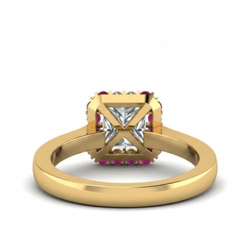 Image of Choose Your Gemstone Floating Halo Diamond CZ Ring Yellow Gold Plated Princess Shape Halo Engagement Rings Everyday Jewelry Wedding Jewelry Handmade Gifts for Wife US Size 4 to 12