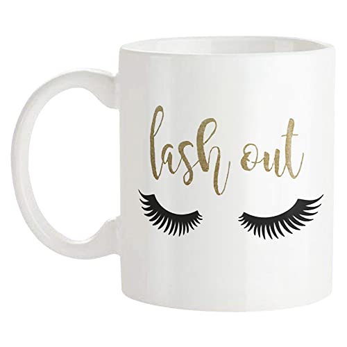 Fonhark - Lash Out - Taza de café para amantes del maquillaje, tazas de maquillaje de pestañas, taza de café novedosa de 11 onzas, color blanco