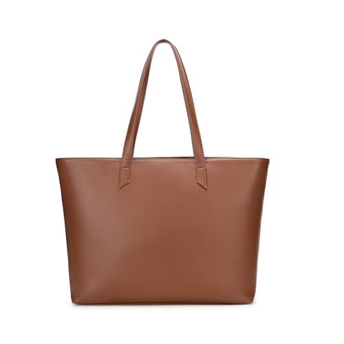 Image of Fastrack Core Tote Laptop Bag For Women | Tan Faux Leather Bag | Fits Upto 15 inch Laptop | Ladies Handbag with Zipper Closure & Utility Pockets