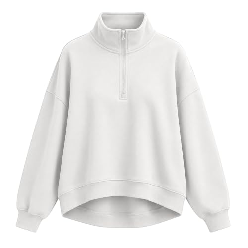 Oversized Quarter Zip Pullover Women Casual Half Zip Sweatshirts White L - image 4