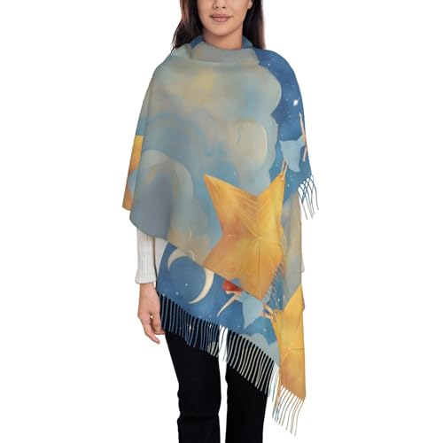 Girl Under The Stars Print Tassel Scarf - Stylish And Cozy Accessory For Spring, Autumn, And Winter, 78" * 28"3