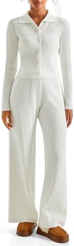 SUUKSESS Women Knit Long Sleeve Lounge Sets Ribbed Matching Comfy...