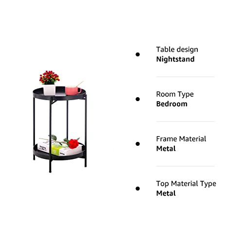 Sankell Black End Table, 2-Tier Metal Round Side Table With Removable Tray, Folding Small Accent Table/Nightstand, Anti-Rust Sofa Snack Table, Waterproof Coffee Table For Living Room Bedroom Office #TOP7