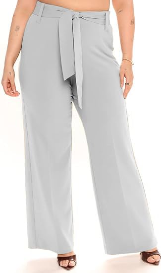 Image of FRAULEIN Women's Western Stylish Trousers Relax Fitting Belted Wide Leg [S - 5XL] Size Pants