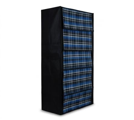 Shoe Rack Cover only, 6 Shelves Cover with Flap Door Lock & Side Pocket | Dustproof | Only 4 Layer H-121.92 cm × L-58.42 cm × W-30.48 cm (Blue)-image-20