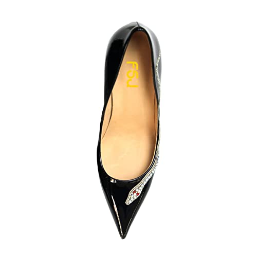 FSJ Women's Pointed Toe High Heels Classic Slip on Stiletto Leather Pumps Formal Dress Fashion Shoes3