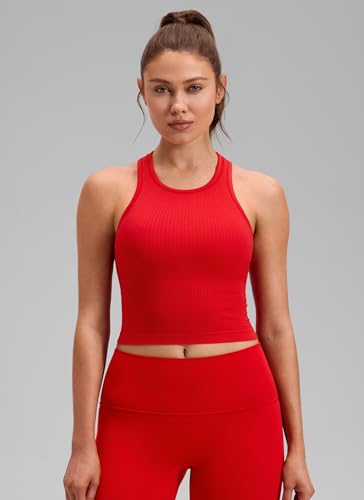 Image of CRZ YOGA Seamless Rib Racerback Crop Tank | Light Support, Removable Pads, Yoga, Ribbed, Racerback, Longline Sports Bras for Women