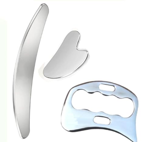 Image of Professional Stainless Steel Gua Sha Set, 3-Piece Metal Face and Body Massage Tool Kit for Skin Tightening, Myofascial Release and Deep Tissue Massage