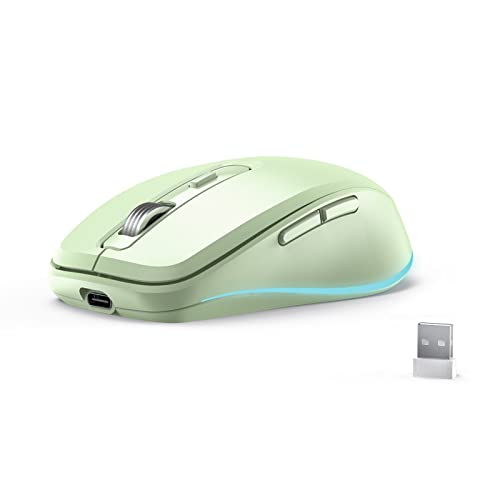 CIDOO Built-in Jiggler Mover 2.4G Wireless Rechargeable Mouse, Undetectable Automatic Mouse Mover, Keep Computer Awake Mouse with LED Lighting & USB Receiver for Computer/Laptop/Desktop, Green