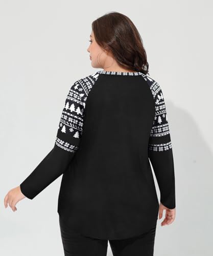 Image of CARCOS Plus Size Tops for Women Long Sleeve Fall Tunic Color Block Camo /Plaid /Leopard /Fall Blouse Crewneck Tshirt XL-5XL