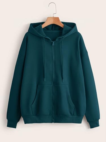 Image of Tagas Unisex Cotton Blend Solid Color Loose Fit Long Sleeve Drawstring and Zip Casual Hoodie| Zip Up Hoodie| Sweatshirt