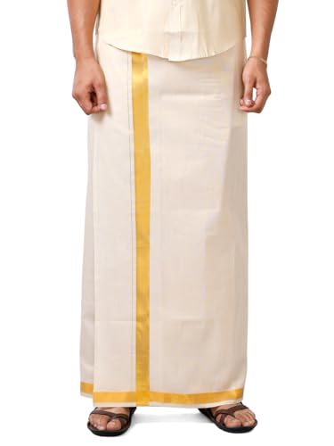 Image of RAMRAJ COTTON Men's Cotton Dhoti (EXTRMGLD112 Gold 1 Free Size)