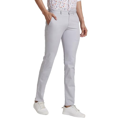 Image of Park Avenue Men's Mid Rise Solid Pattern Neo Fit Cotton Blend Flat Regular Fit Front Chinos