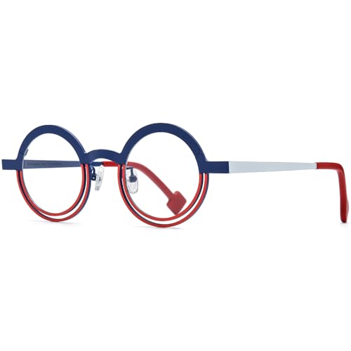 Image of FONEX Colorful Pure Titanium Glasses Frame Women Retro Round Eyeglasses
