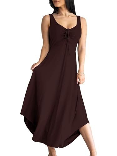 Image of Langwyqu Womens 2026 Summer Sleeveless Tank Dress Empire Waist Asymmetrical Flowy Casual Maxi Dresses
