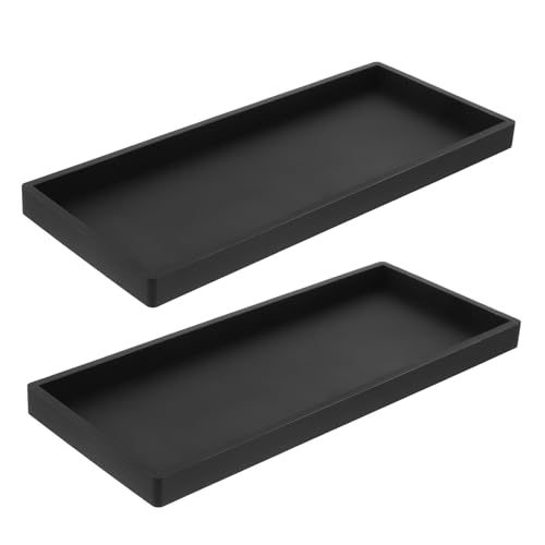 IMIKEYA Bandeja Organizadora de Silicona Negra 2 Piezas, Diseño Rectangular Moderno y Minimalista, Fácil Limpieza y Multiusos para Tocador y Cocina para Baño