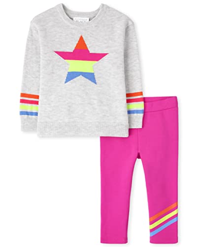 The Children's Place Baby Girls and Toddler Girls Long Sleeve Sweater and Knit Leggings 2-Piece Sets,Heather Lunar,12-18 Months
