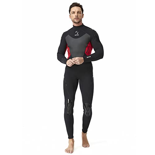 Zcco 3Mm Neoprene Wetsuit,Back Zip Long Sleeve Full Body Diving Suit For Men Snorkeling,Scuba Diving, Swimming,Surfing（Red，4Xl） #TOP5