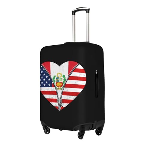 Travel Luggage Cover Heart America Flag And Peru Flag Fashion Washable Baggage Suitcase Protector Fit For Luggage X-Large2