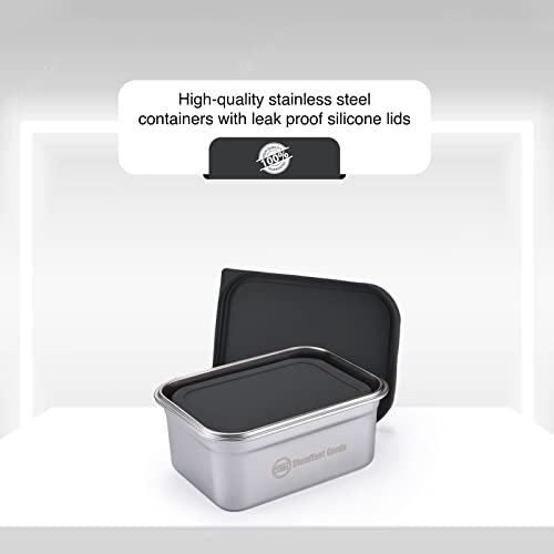 Stainless Steel Containers With Lids For Food Storage – Set Of 3 Stackable Stainless Steel Snack Containers For Kids – Leakproof Rectangle Bento Boxes For Meal Prep, Snacks – Food Grade Metal Food Boxes, Black #TOP1