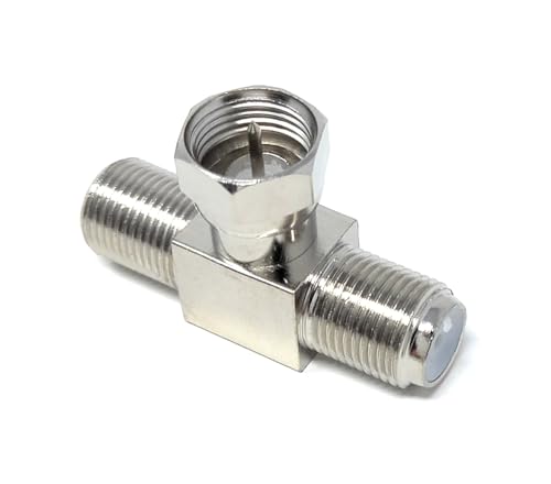 DRUT 1pcs F-Type 2 Way Y Splitter Combiner TV Satellite Freeview Antenna Distributor Coax Adapter Male to 2 Female Distributor Silver