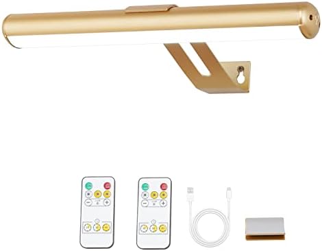 OVICISK Led Picture Light, Picture Light for Paintings, Rechargeable Dartboard Light with 2 Remote, 300LM, 13 Inch, Wireless Display Light with 2 Magnetic Light Base for Art Work, Accent, Frame-Gold