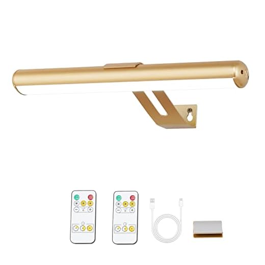 OVICISK Led Picture Light, Picture Light for Paintings, Rechargeable Dartboard Light with 2 Remote, 300LM, 13 Inch, Wireless Display Light with 2 Magnetic Light Base for Art Work, Accent, Frame-Gold