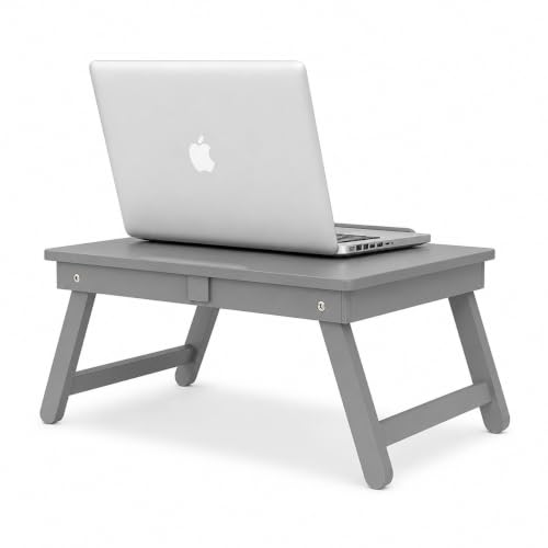Image of Wooden Laptop Table Standard Adjustable Study Table with Laptop, Portable Lap Desk, Multifunctional Bed Table with Drawer and Folding Legs (Grey)