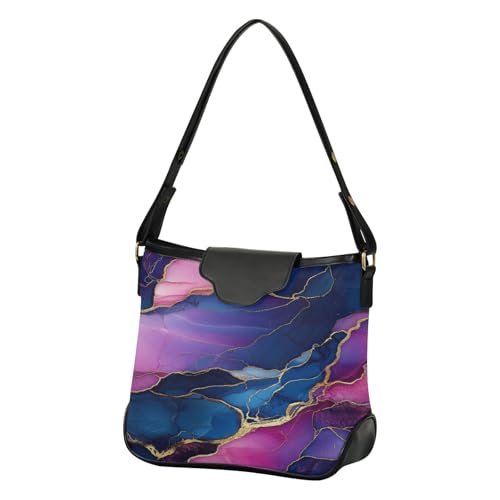 Sac à bandoulière marbre bleu marine avec ses sangles amovibles pour femme