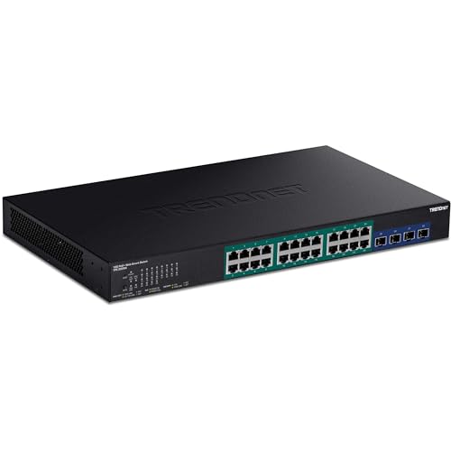 Image of TRENDnet 28-Port Gigabit Web Smart PoE+ Switch with 24 Gigabit PoE+ Ports, TPE-30284, 4 x 10G SFP+ Slots, 370W PoE Power,VLAN, QoS, LACP, IPv4 /IPv6 Static Routing, Lifetime Protection