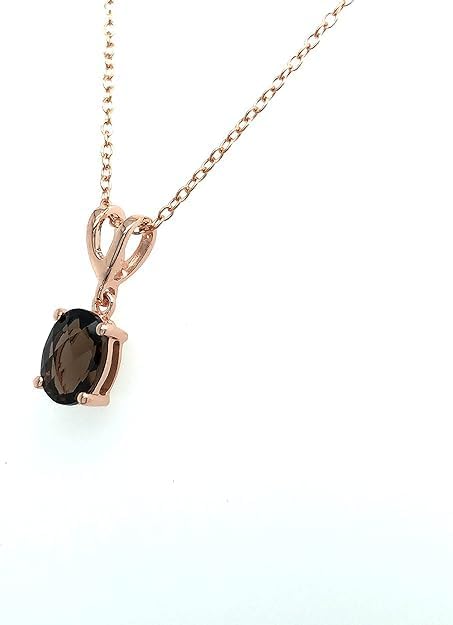 LE VIAN 1 Carat Brown Smoky Quartz Oval Pendant Necklace for Women I 14k Rose Gold Plated 925 Sterling Silver Pendant for Her I 18 Inch Chain Necklace with Spring Ring Clasp I V Bail Dangle Charm - Image 4