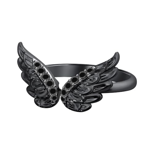 0.50 Ctw Round Cut Gemstone 14K Black Gold Over Angel Wings Wedding Ring For Women's2