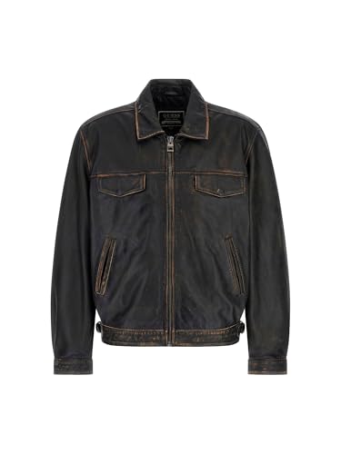 GUESS Men's Distressed Leather Zip Jacket3