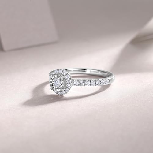 Sterling Silver Halo Lab Grown Diamond Engagement Ring, Pave Band3