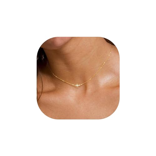 MONOZO Cross Necklace for Women，14K Gold Plated Cross Necklace Layered Gold Cross Necklace Tiny Sideway Cross Choker Necklace Gold Cross Necklaces for Women Trendy Gold Jewelry Gifts for Women Trendy