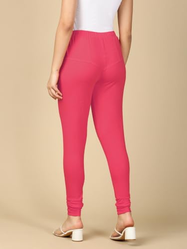 Image of Lux Cozi PYNK Solid Premium Cotton Lycra Churidar Leggings for Women | Regular Fit Elastic Waist Full Length Women Leggings | Free Size
