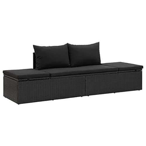 vidaXL Chaise Longue avec Coussins Chaise Longue de Balcon Chaise Longue de Terrasse Chaise Longue de Camping Piscine Extérieur Résine Tressée Noir