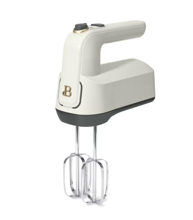 Beautifull 6-Speed Electric Hand Mixer by Drew Barrymore White Icing Powerful 350W Motor Turbo Boost Includes Beaters Dough