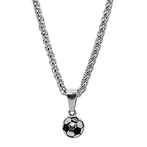 tumundo Pendentif Chaîne de Roi Collier Acier Sautoir Football Ballon De Football WM Or Argent Sportif, Variante:Argent Cover