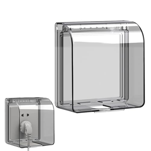 1 Pcs UK Socket Cover Box for Baby Pet Safety, Self-Adhesive 86 Type Childproof Electrical Outlet Plug Cover Box Waterproof Splashes, Light Switch Guard Protector Cover for Home Safety (Black Clear)